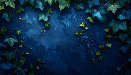 Dark blue background with green ivy