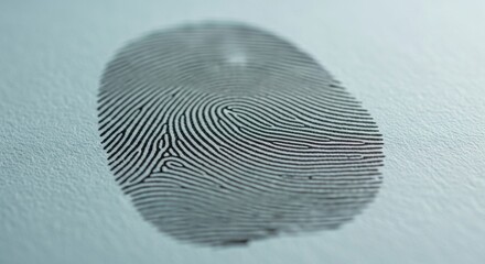 Detailed fingerprint macro shot on a light blue textured surface representing identity and security.