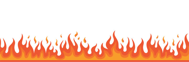 Fire border seamless pattern, repeating line frame set with flame motifs, vector illustration ideal for decorative borders, backgrounds, posters, digital designs, and creative graphic projects.