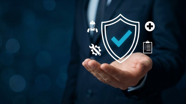 Risk management expert presenting comprehensive workplace safety solutions and health insurance coverage to protect the workforce and minimize occupational hazards.