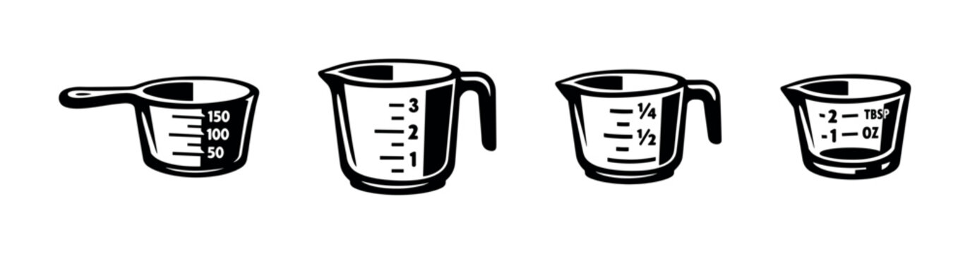 Measuring cups vector icons set. kitchen tools, cooking utensils