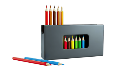 Colored Pencils in a Gray Holder with Loose Pencils