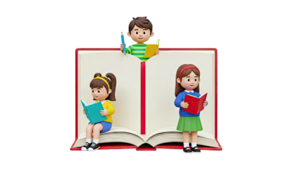 Children Reading Books on a Giant Open Book