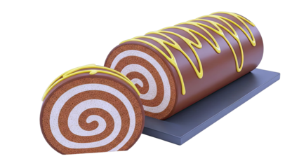 Chocolate Swiss Roll Cake with Cream Filling and Yellow Icing Drizzle