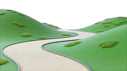 Winding path through green hills