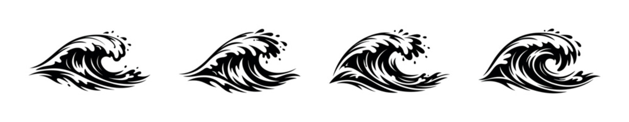Obraz premium Ocean waves vector icons set. sea, water, surf symbols