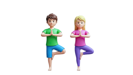 3D Animated Boy and Girl Doing Yoga Tree Pose