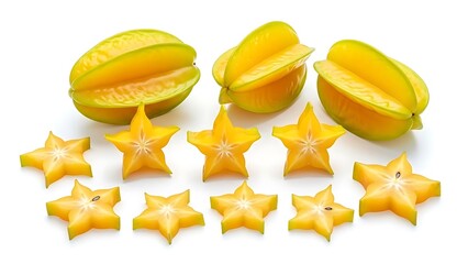 Sliced Starfruit on White Background