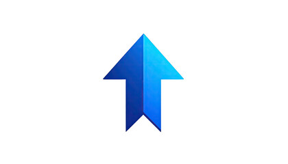 A vibrant blue, three-dimensional arrow pointing upwards, set against a solid black background