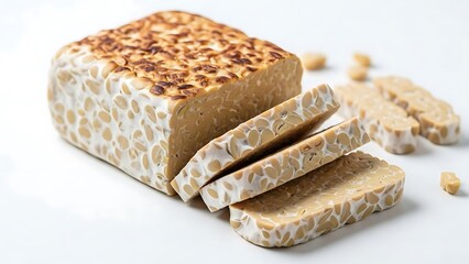 Tempeh Slices on White Background