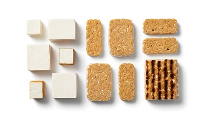 Assorted White and Brown Sugar Cubes and Cookies on White