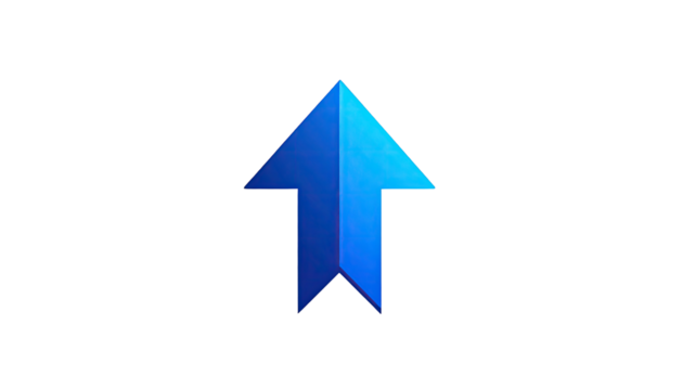 A vibrant blue, three-dimensional arrow pointing upwards, set against a solid black background - Powered by Adobe