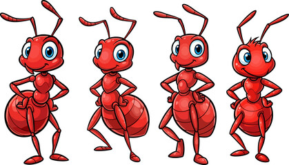 Cartoon red ant character variations set