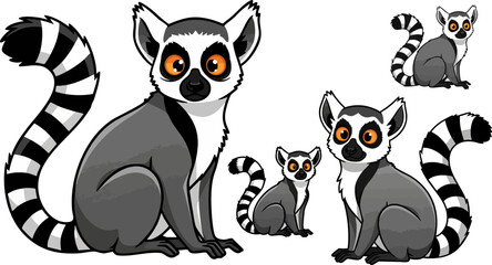 Ring tailed lemur family illustration