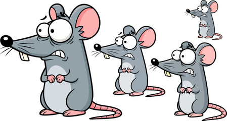 Scared cartoon mice group illustration