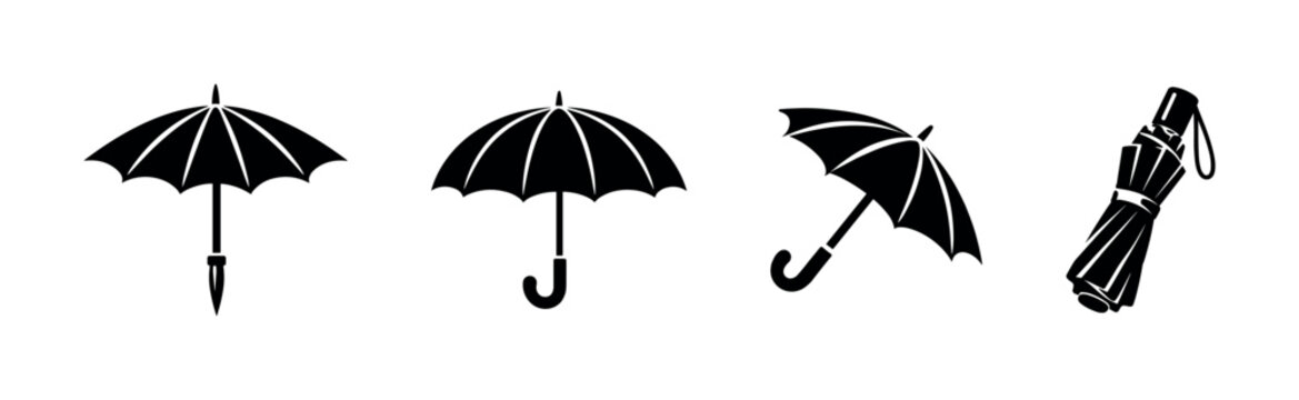 Umbrella vector icons set. rain, weather symbols, parasol designs