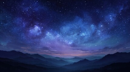 Fototapeta premium Majestic night sky over mountain range with vibrant stars and milky way.