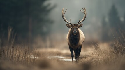 Majestic Elk in a Misty Meadow, Wildlife Photography, Serene Nature Scene