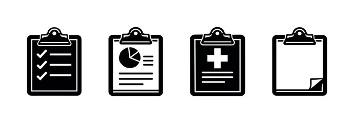 Clipboard vector icons set. checklist, data, medical, paper symbols