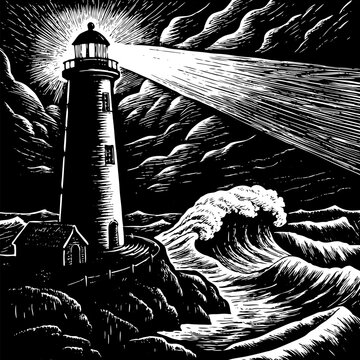 Dramatic Cliffside Lighthouse in Stormy Weather
