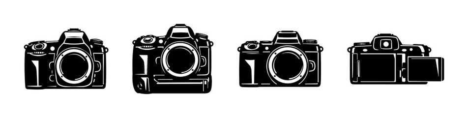 Camera vector icons set. photography, devices, gadgets symbols