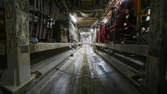 View of a Metro Tunnel Inside a Tunnel Boring Machine