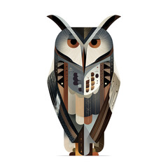 Geometric Decorative Owl Illustration in Modern Folk Art Style