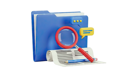 3D Illustration of Search, Document, and Communication Icons