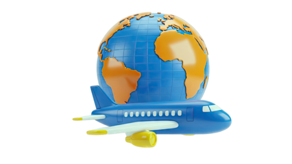 Blue Airplane Flying Around the Globe