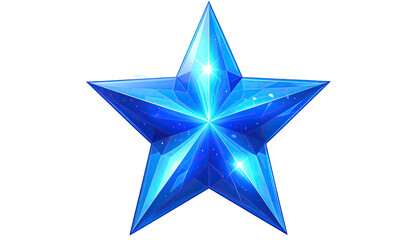 A vibrant, crystalline five-pointed star with varying shades of blue, set against a black background
