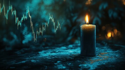 Candlelit scene with stock market chart in the background
