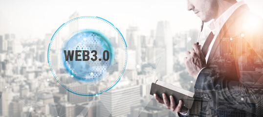 The global impact of the Web 3.0 next generation internet. A futuristic concept of a worldwide decentralized network and digital transformation. Motif