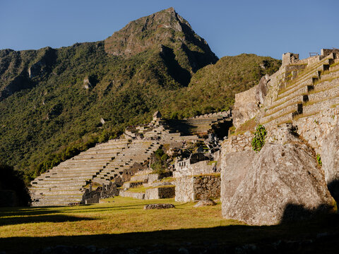 Scenic view of Aguas Calientes in Peru at sunrise 