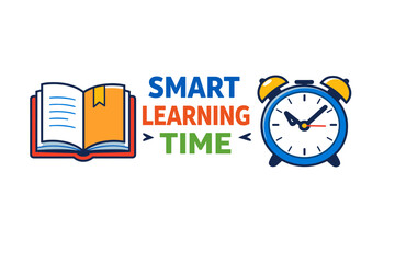 Smart learning time: book and clock graphic illustration for education