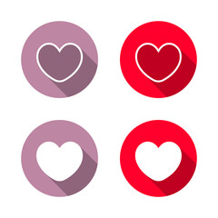Love heart icon set long shadow. Romance, favorite, and affection symbol