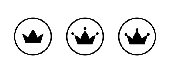 Crown icon set in circular outline. Royalty and premium symbol