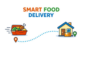 Smart food delivery concept with route from meal to home
