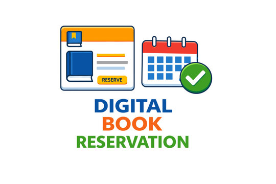 Digital book reservation icon with calendar and reserve button
