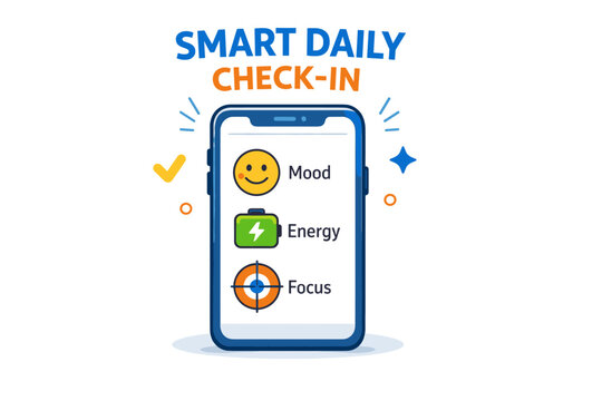 Smart daily check-in: mood, energy, and focus on mobile app interface