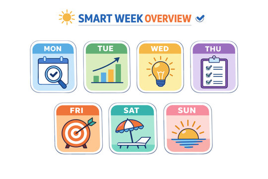 Weekly planner icons representing days and activities for smart overview - Powered by Adobe