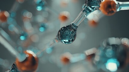 Detailed molecular structure with complex interconnectivity in muted tones