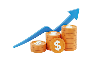 Financial Growth: Stacks of Coins with Upward Arrow