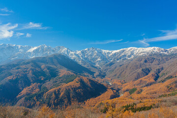 Beautiful Northern Alps and the sunlight during autumn in Hakuba, Nagano Prefecture, Japan.