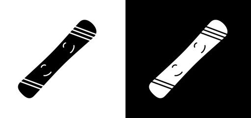Snowboard icon set on white and black background. Winter sports equipment sign illustration to use for ski advert, ski pass, competition certificate, skiing design projects. 