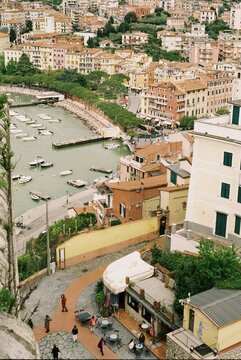 Sunlit View of Lerici Harbor and Colorful Italian Riviera Town
