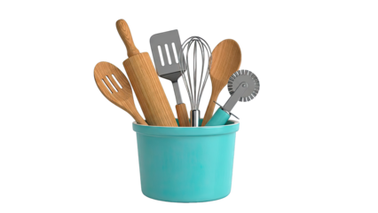 Kitchen Utensils in a Teal Holder