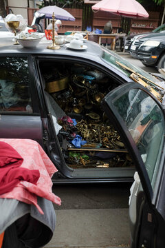 Car Trunk Market Stall with Vintage Goods