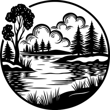 Misty Sunrise over Calm River Landscape