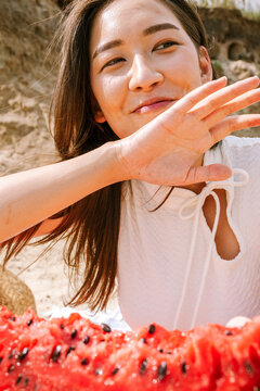 Enjoying fresh watermelon on a sunny day