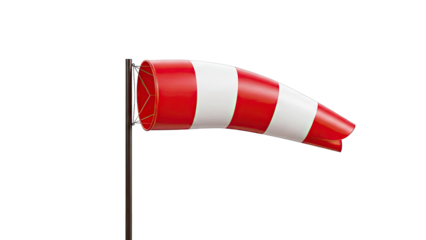 Red and white striped windsock on pole